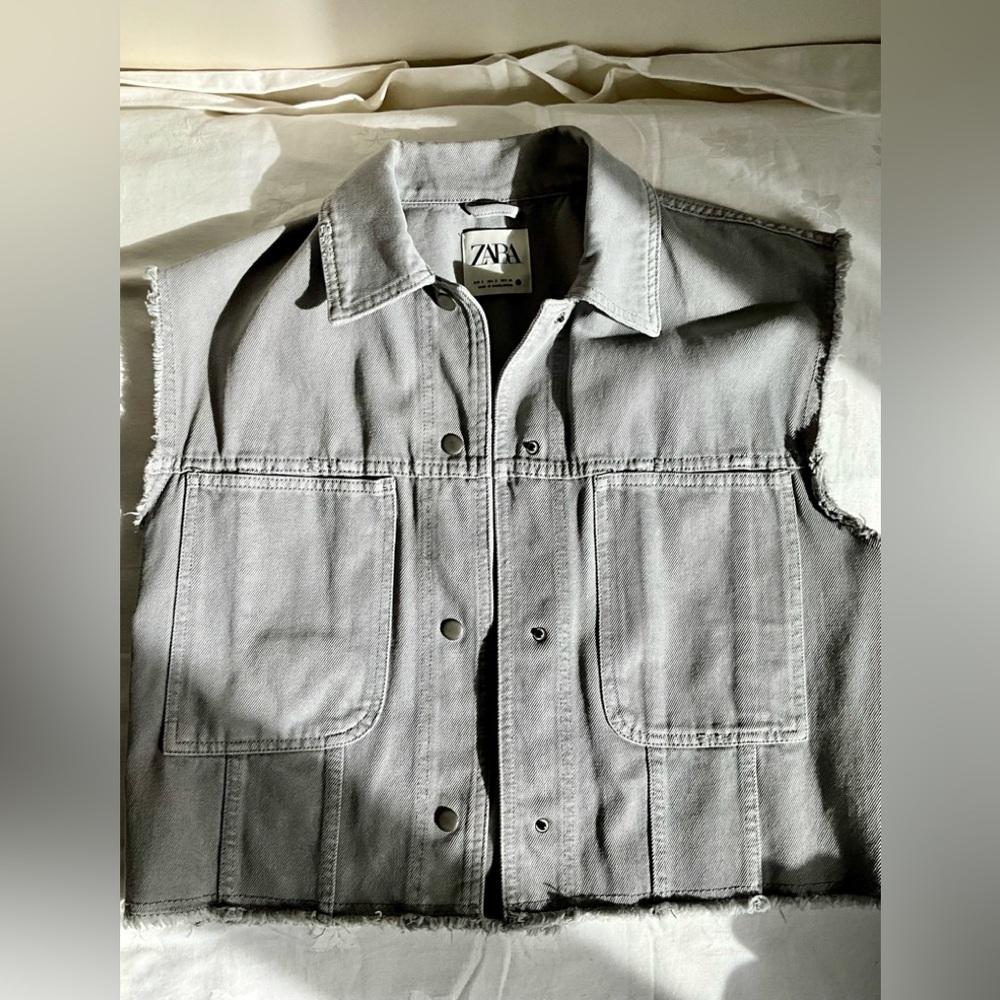 Zara Gray Denim Crop Top